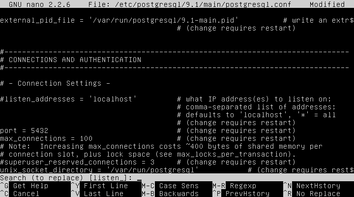 Archivo:Postgresql.conf-listen addresses1.png