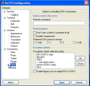Apartado SSH Configuración Putty
